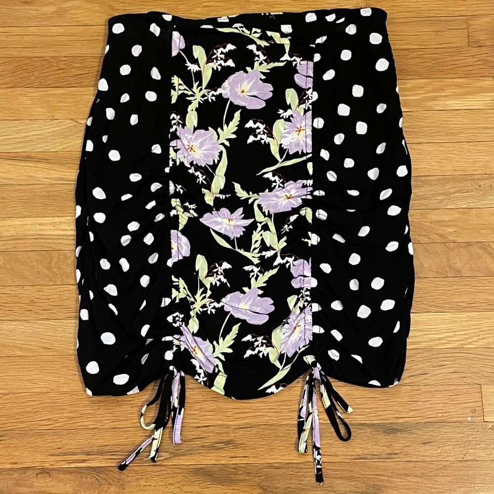 Urban Outfitters Polka Dot Floral Ruched Skirt